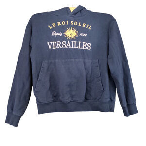 Le Roi Soleil Hoodie Womens 14 ANS Navy Blue Ribbed Cuff and Hem Embroidered